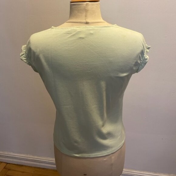Colour Eighteen cap sleeve ballet neck tee in aqua jersey with placed print NWOT - Picture 3 of 9